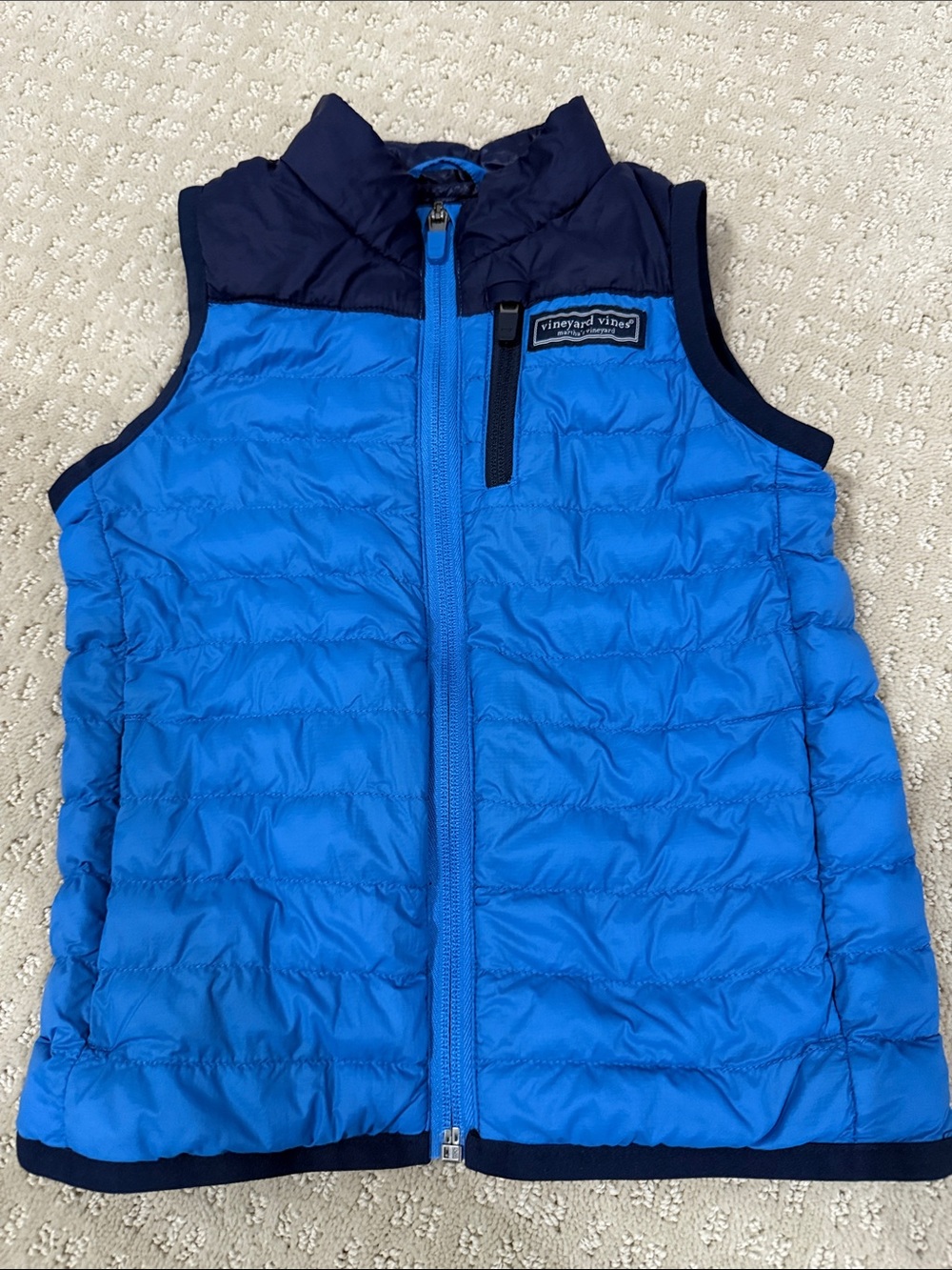 Vineyard Vines Boys Bright Blue Quilted Puffer Vest with Navy Trim